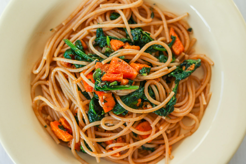 Sweetpotato Spaghetti with Sweetpotato Pasta Sauce - Bucket List Tummy